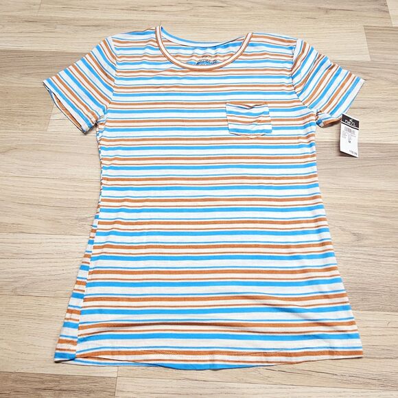 Rue 21 Womens Blue Brown Stripe Shirt Favorite Crew Neck Tee Medium - Picture 2 of 6